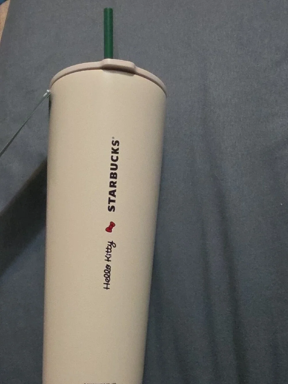 Hello Kitty Cream Stainless Travel Tumbler with Green Straw